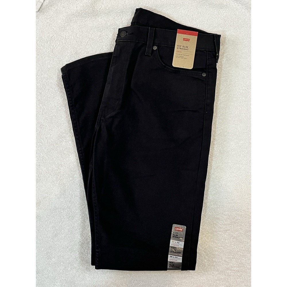 Levi's 513 Slim Straight Stretch Men's 36x32 Jeans Black Denim Blacked Out NWT